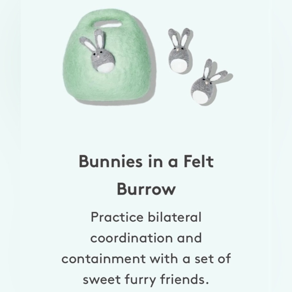 Lovevery Bunnies in a Felt Burrow from The Babbler Play Kit